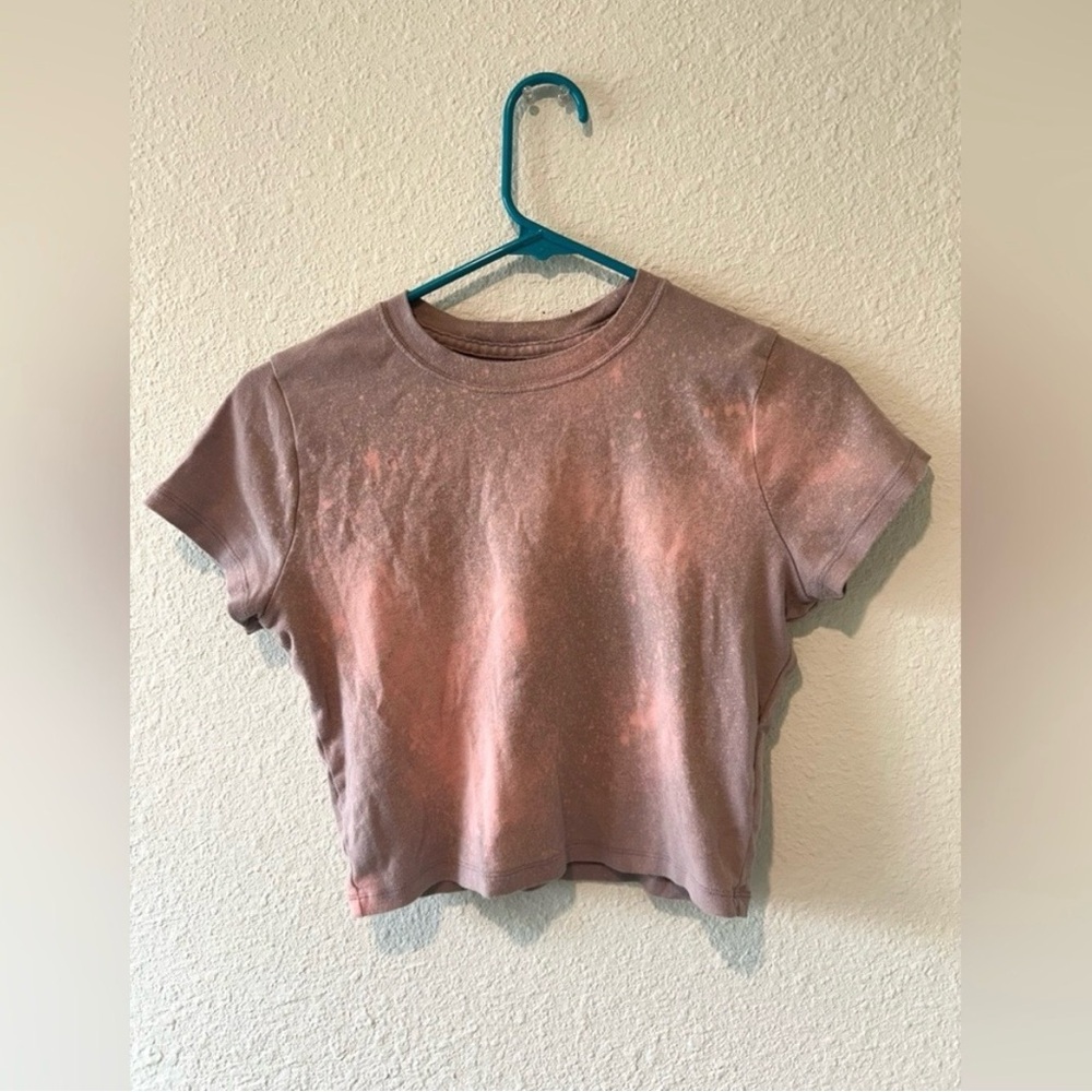 Hollister Medium Bleach Dyed Cropped Tee Pink Brown Custom - Picture 7 of 7